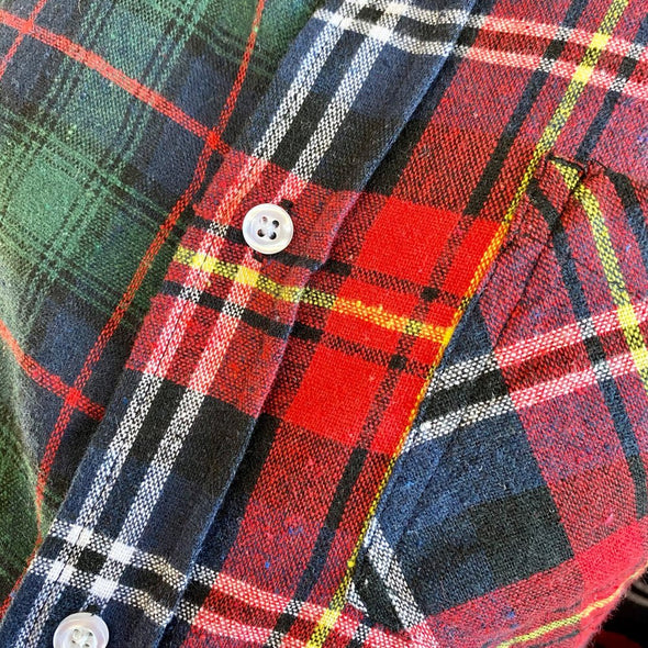 Split Flannel Button Down - Green/Red