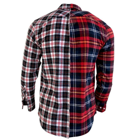 Split Flannel Button Down - Red/Charcoal