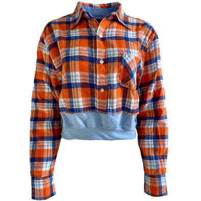 Crop Flannel with Band - Orange/Blue