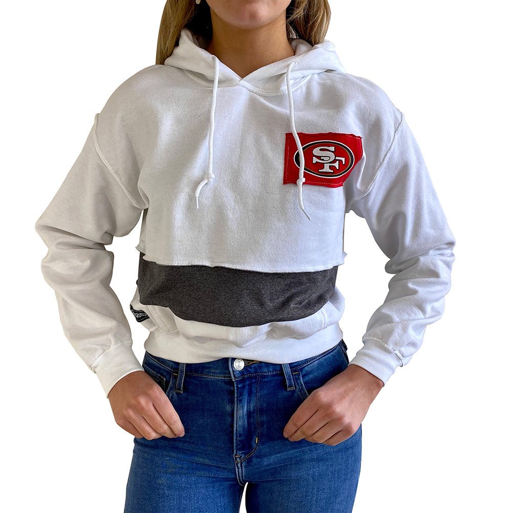 San Francisco 49ers Women's Hooded Crop Sweatshirt - Black/White/Grey –  Refried Apparel