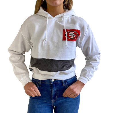 San Francisco 49ers Women's Hooded Crop Sweatshirt - Black/White/Grey