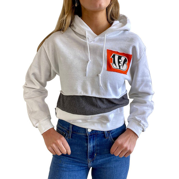 Cincinnati Bengals Women's Hooded Crop Sweatshirt - Black/White/Grey