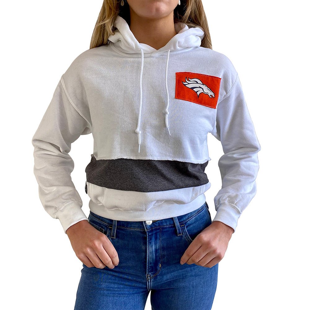 Denver Broncos Women's Hooded Crop Sweatshirt - Black/White/Grey