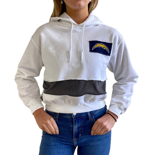 Los Angeles Chargers Women's Hooded Crop Sweatshirt - Black/White/Grey