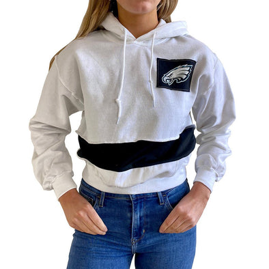 Philadelphia Eagles Women's Hooded Crop Sweatshirt - Black/White/Grey