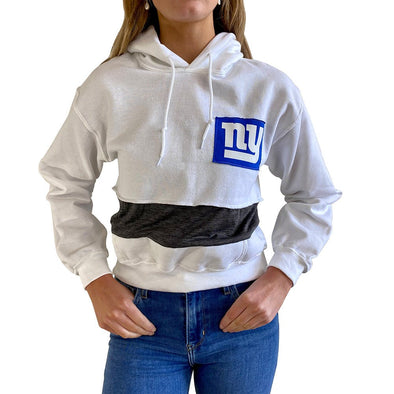 New York Giants Women's Hooded Crop Sweatshirt - Black/White/Grey