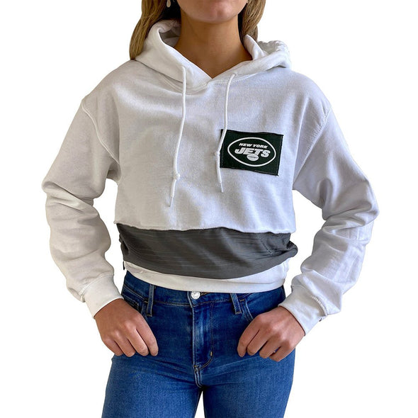 New York Jets Women's Hooded Crop Sweatshirt - Black/White/Grey
