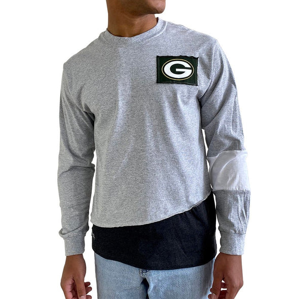 Green Bay Packers Men’s Long Sleeve Angle Tee - Black/White/Grey