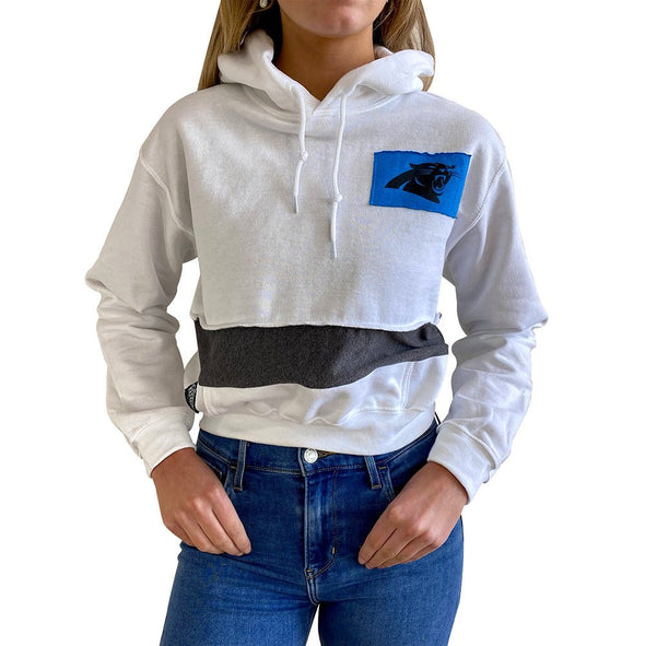 Carolina Panthers Women's Hooded Crop Sweatshirt - Black/White/Grey