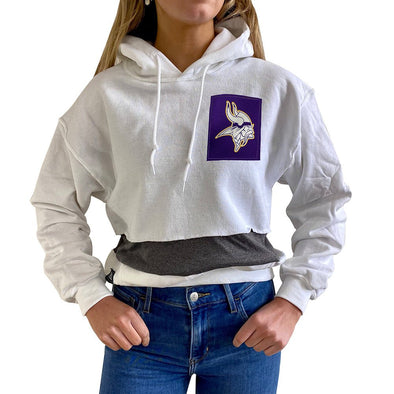 Minnesota Vikings Women's Hooded Crop Sweatshirt - Black/White/Grey