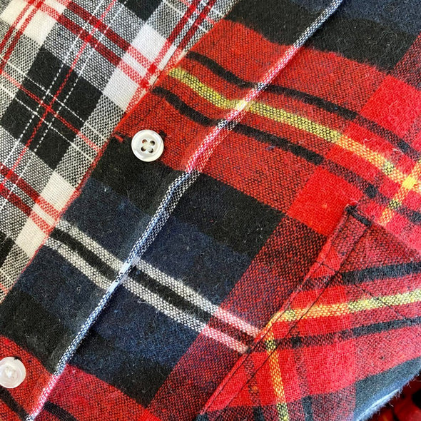 Split Flannel Button Down - White/Red
