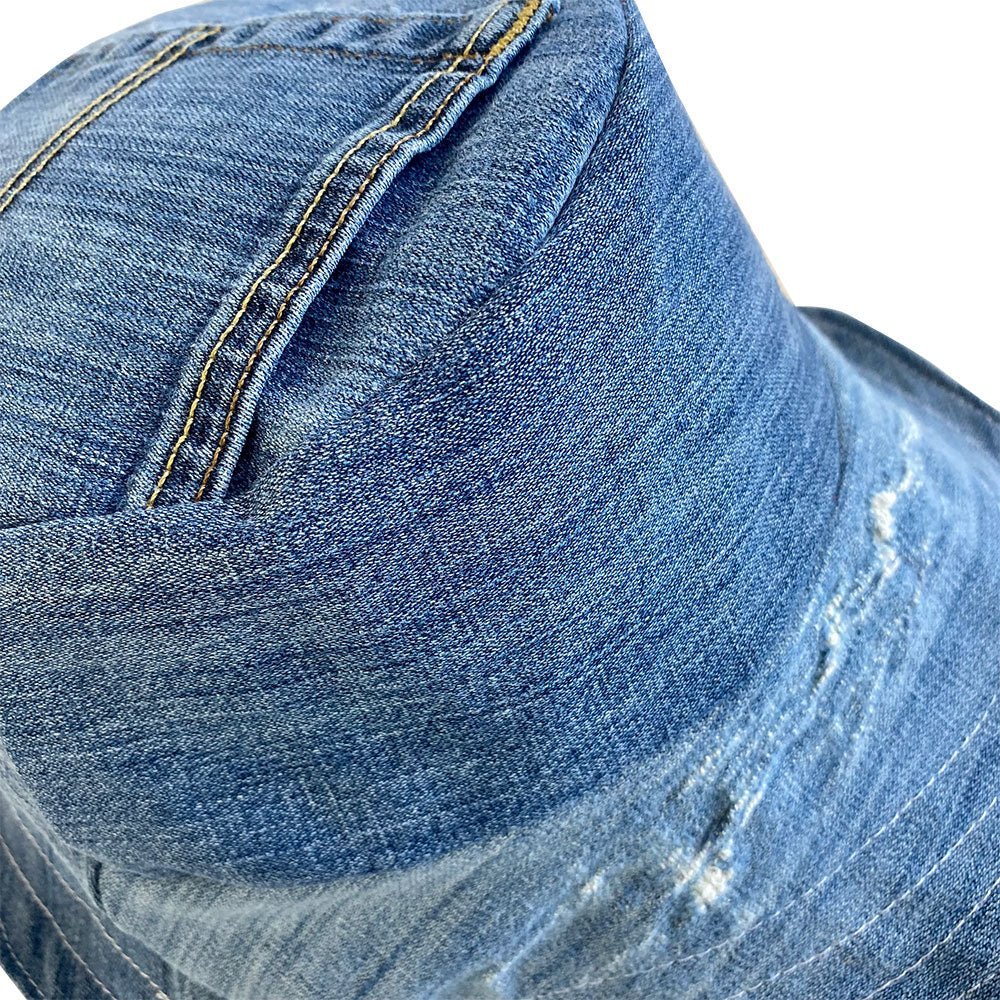 thumbnail image 2 of Cotton Denim Distressed Bucket Hat For Men & Women - Vintage Sun Hat With Adjustable Strap 2 of 12