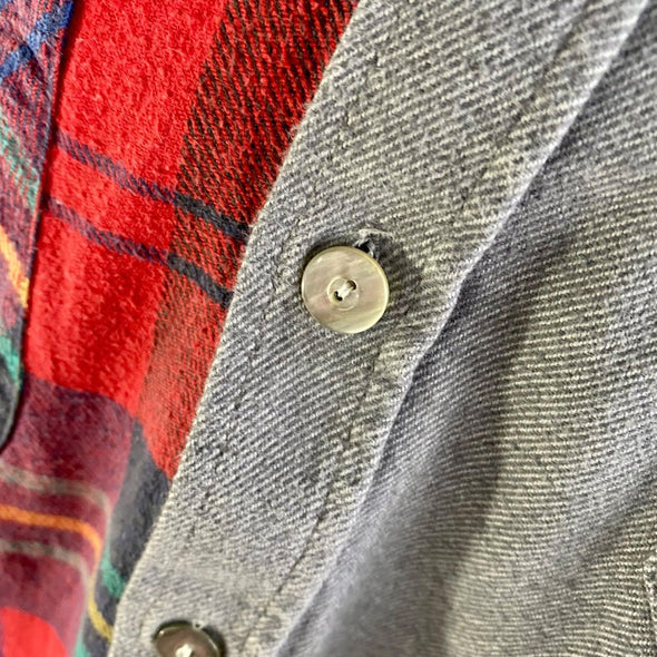Split Flannel Button Down - Red/Grey