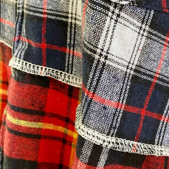 Crop Split Flannel Button Down - White/Red